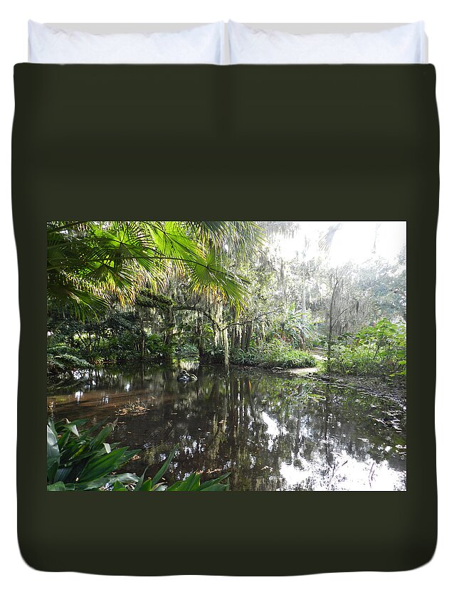 Nature Duvet Cover featuring the photograph Florida Garden Pond by Deborah Ferree