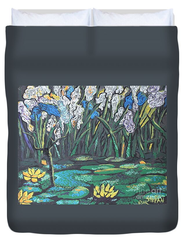Nature Duvet Cover featuring the painting Flower Garden by Stefan Duncan