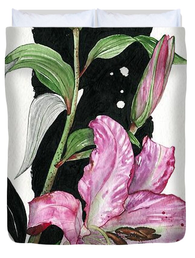 Lily Duvet Cover featuring the painting Flower Lily 02 Elena Yakubovich by Elena Daniel Yakubovich
