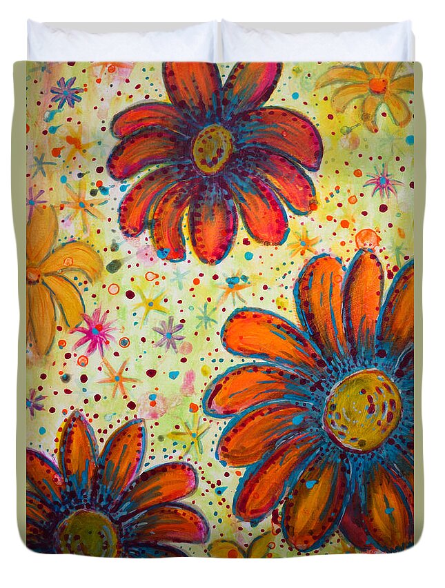 Flower Power Duvet Cover featuring the painting Flower Power by Jacqueline Athmann