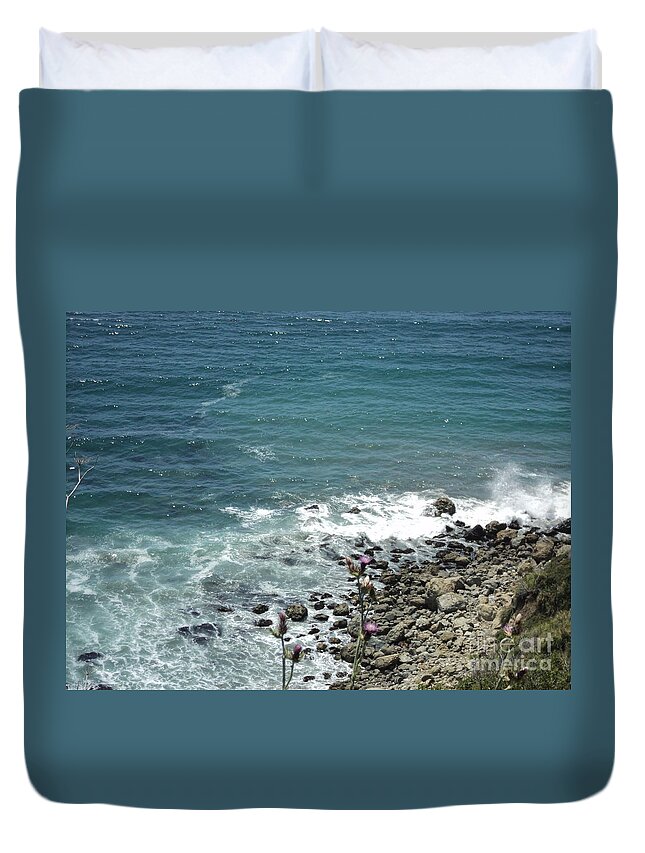 Ocean Duvet Cover featuring the photograph Flowers by the Seashore by Carla Carson
