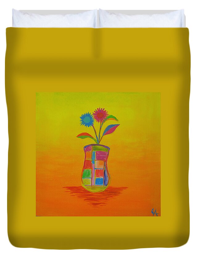 Flowers Duvet Cover featuring the painting Flowers For Grandma by Jeremy Aiyadurai