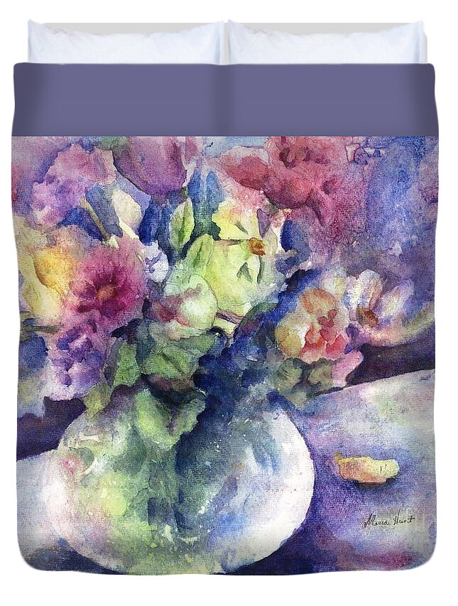 Sunflower Duvet Cover featuring the painting Flowers From the Imagination by Maria Hunt