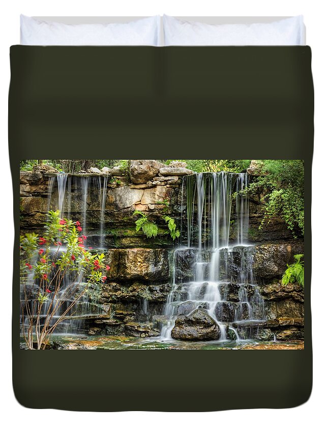 Austin Duvet Cover featuring the photograph Flowing Falls by Dave Files