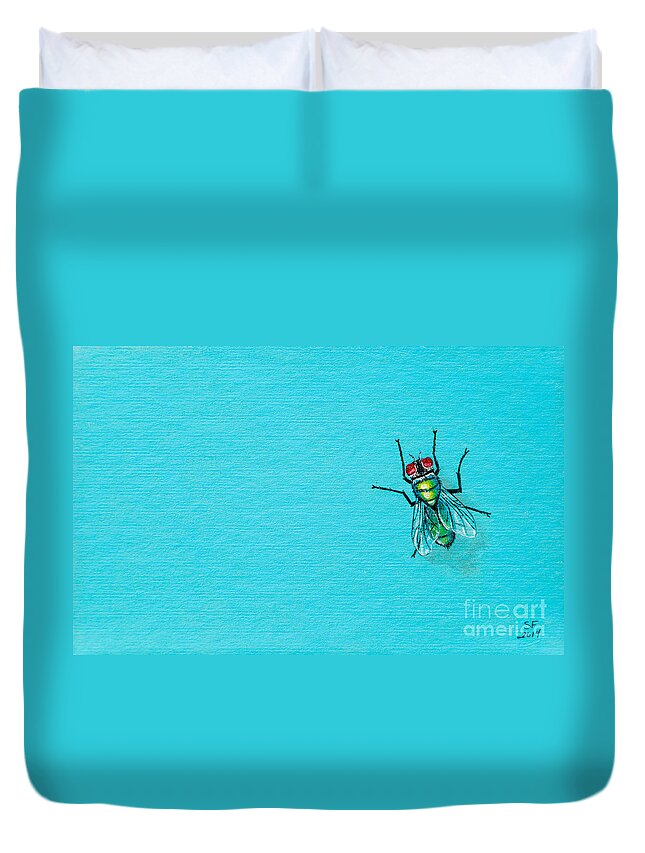 Fly Duvet Cover featuring the painting Fly on the wall by Stefanie Forck