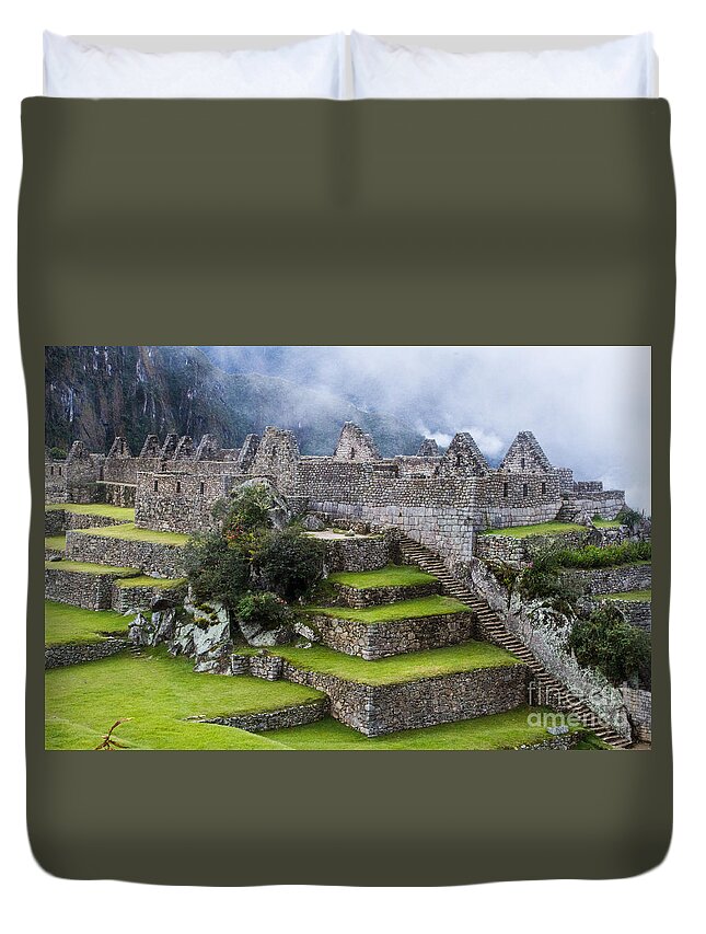 Abandoned Duvet Cover featuring the photograph Fog advancing on Machu Picchu Peru by Dan Hartford