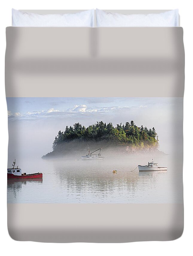 Fog Duvet Cover featuring the photograph Fog Burn Off with First Sunlight by Marty Saccone