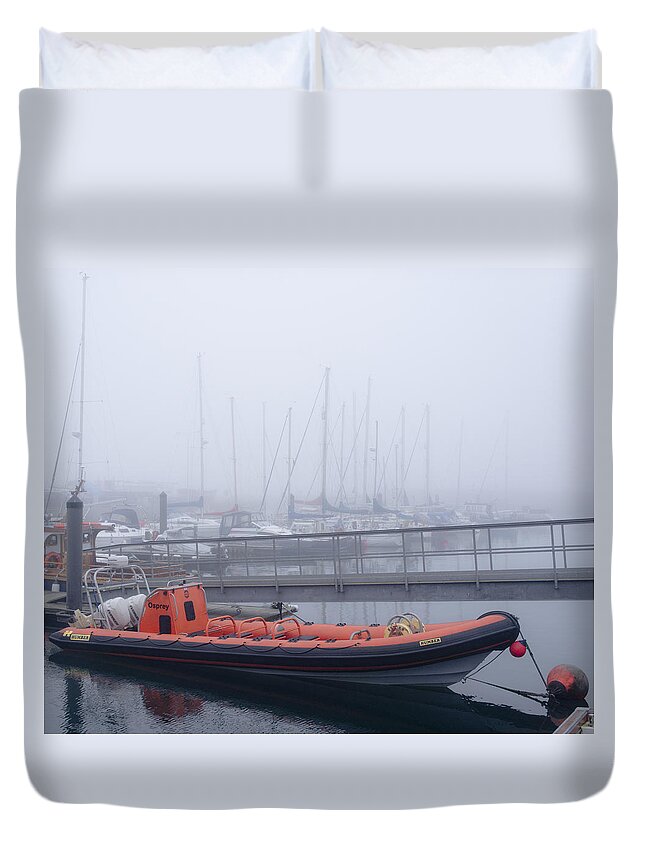 Anstruther Duvet Cover featuring the photograph Fog in Marina II by Elena Perelman