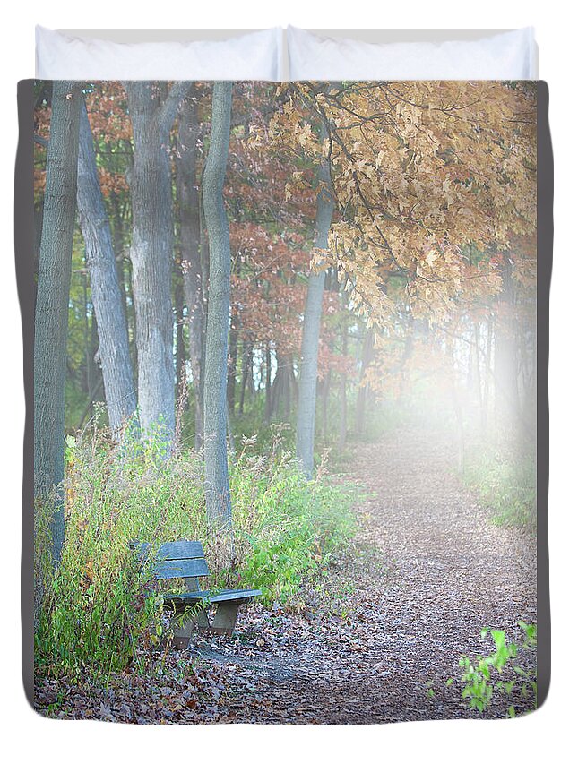 Foggy Autumn Morning Duvet Cover featuring the photograph Foggy Autumn Morning by Sebastian Musial