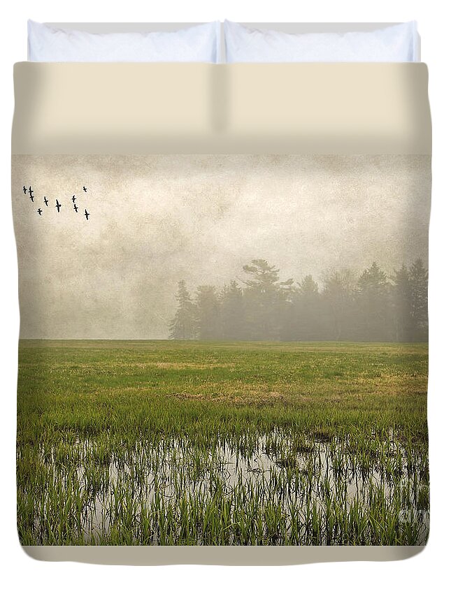Maine Duvet Cover featuring the photograph Foggy Flying by Karin Pinkham