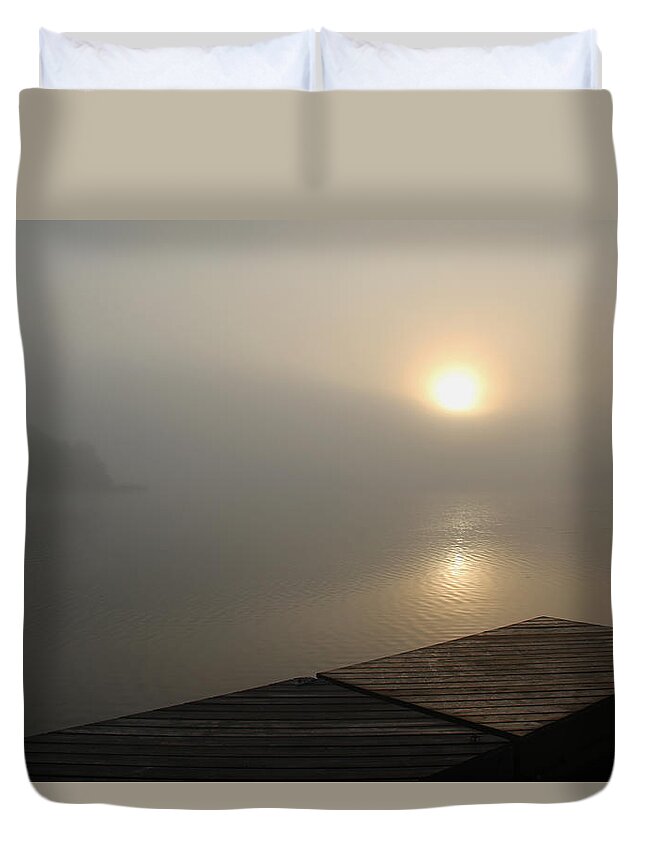 Sun Duvet Cover featuring the photograph Foggy Sunrise by Debbie Oppermann