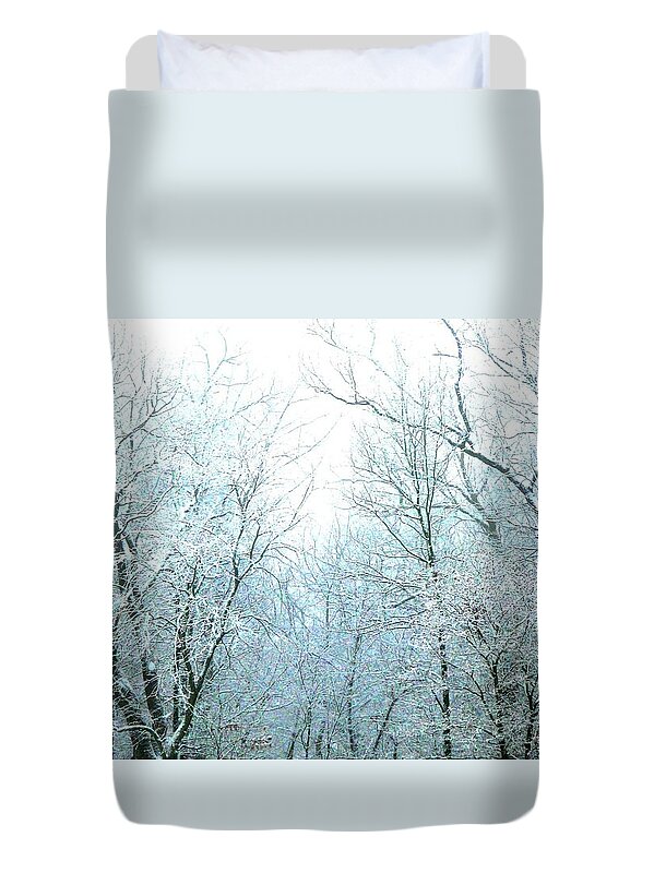 Trees Duvet Cover featuring the photograph Fogscape by Angela Davies