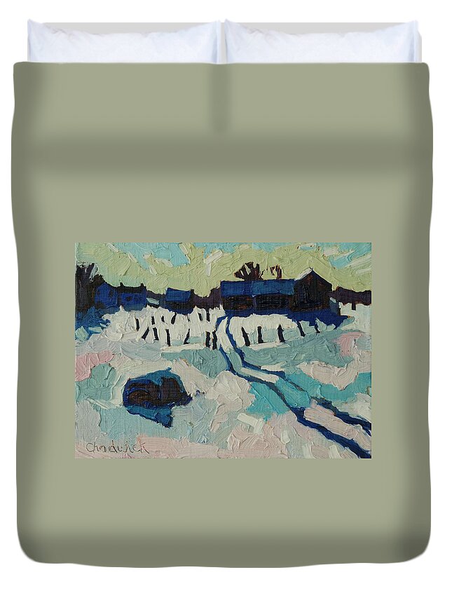 Chadwick Duvet Cover featuring the painting Foley Farm in Winter by Phil Chadwick