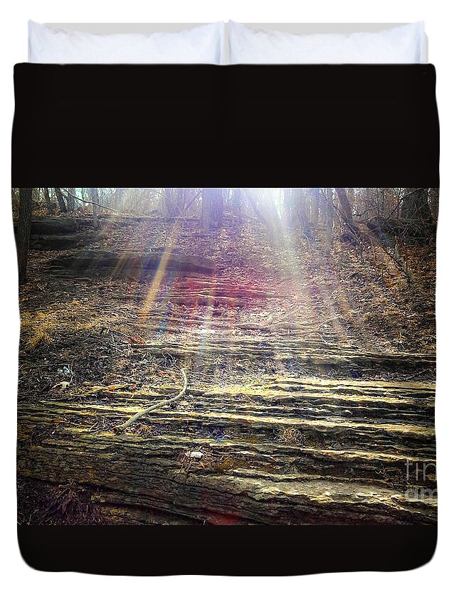  Missouri State Parks Duvet Cover featuring the photograph Follow the Light Path by Peggy Franz