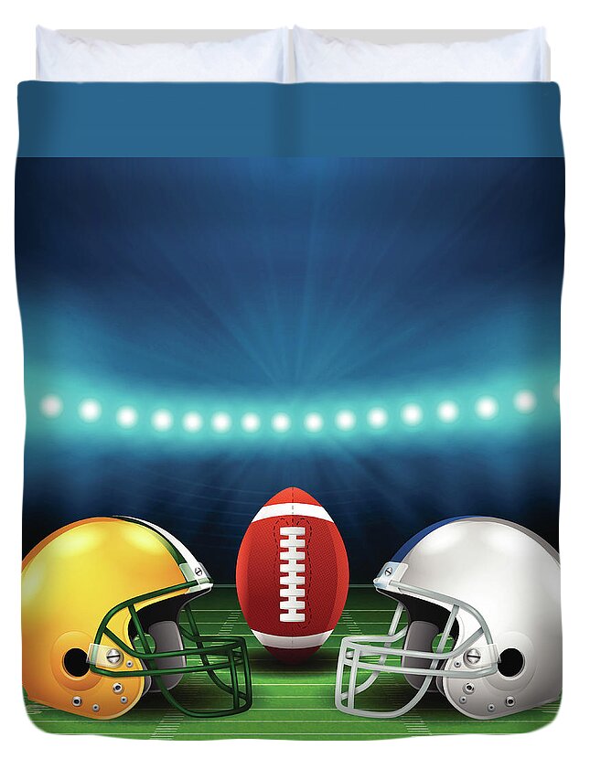 Sports Helmet Duvet Cover featuring the digital art Football Background by Filo