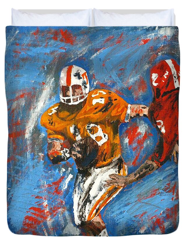 Sports Duvet Cover featuring the painting Football by Michael Anthony Edwards