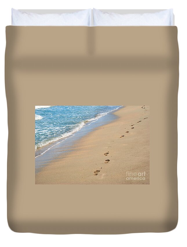 America Duvet Cover featuring the photograph Footprints in the Sand by Juli Scalzi