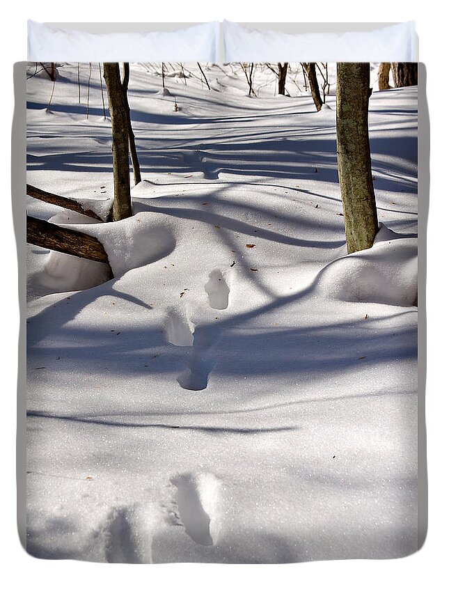 Landscape Duvet Cover featuring the photograph Footprints in the snow by Louise Heusinkveld