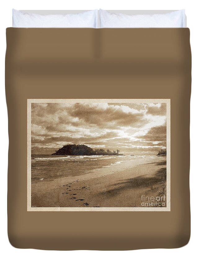 Vintage Photography Duvet Cover featuring the photograph Footsteps In The Sand by Phil Perkins