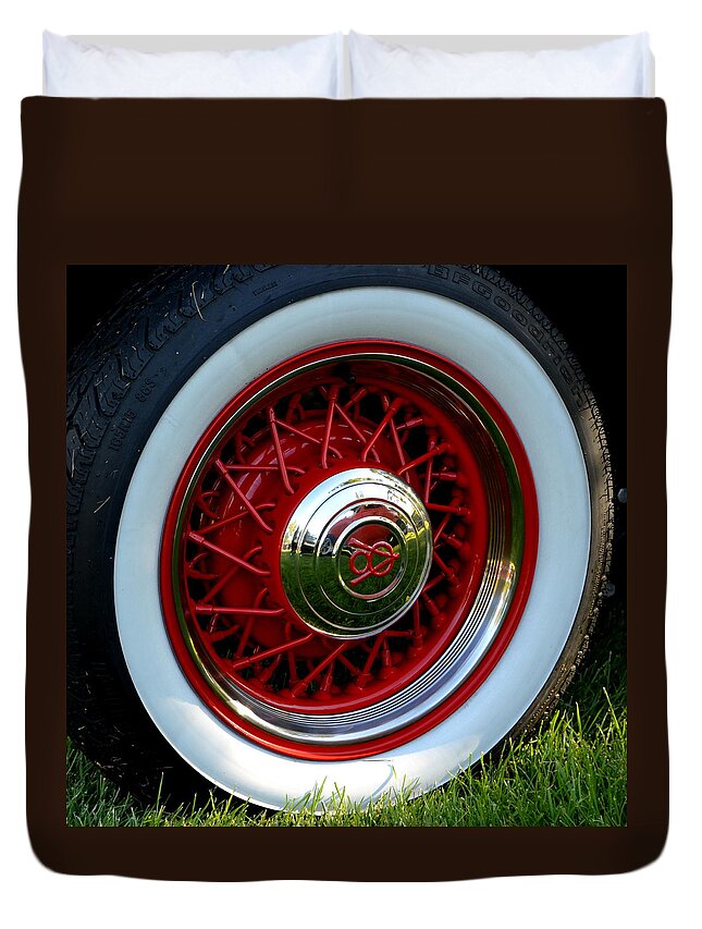 Hotrod Duvet Cover featuring the photograph Ford V8 Wheel by Dean Ferreira