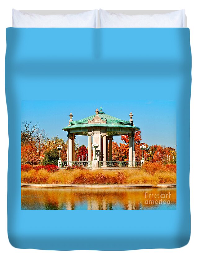 Landscape Duvet Cover featuring the photograph Forest Park Gazebo by Peggy Franz