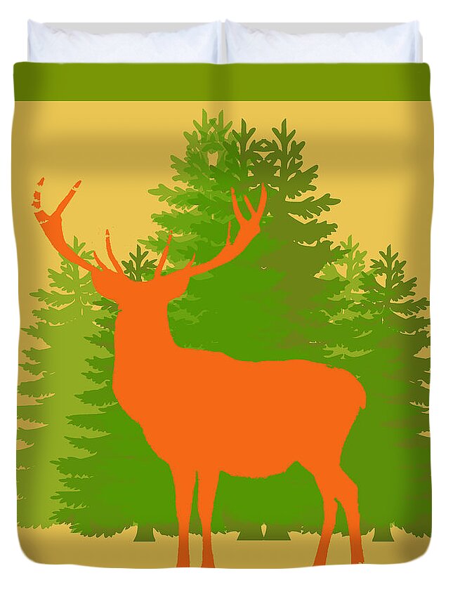 Stag Duvet Cover featuring the photograph Forest Stag With Border by Suzanne Powers