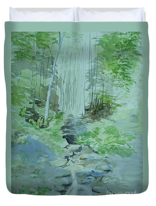 Forest Stream Duvet Cover featuring the painting Forest Stream by Martin Howard