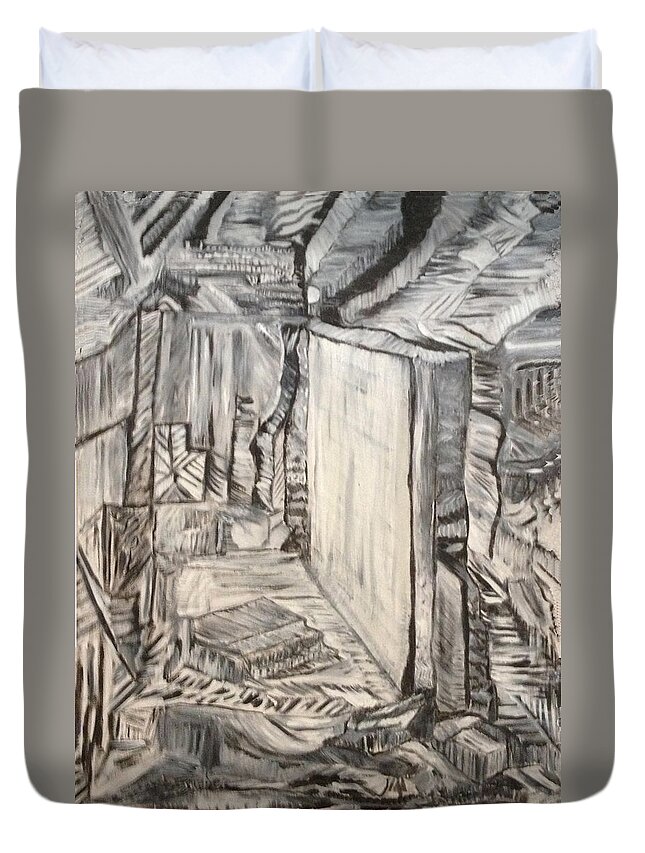 Rock Duvet Cover featuring the painting Forgotten Halls by Suzanne Surber