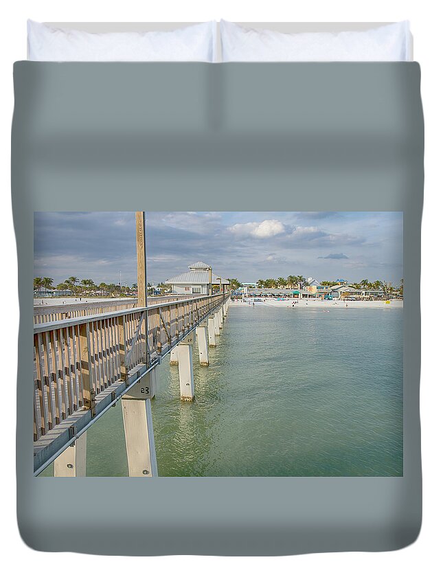 Pier Duvet Cover featuring the photograph Fort Myers Beach by Kim Hojnacki