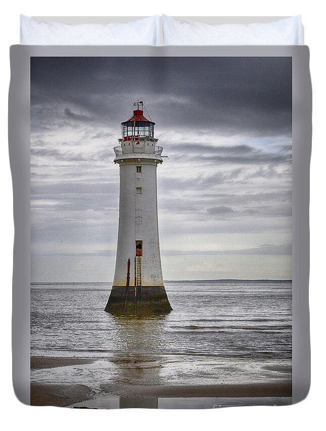 Seascape Duvet Cover featuring the photograph Fort Perch Lighthouse by Spikey Mouse Photography