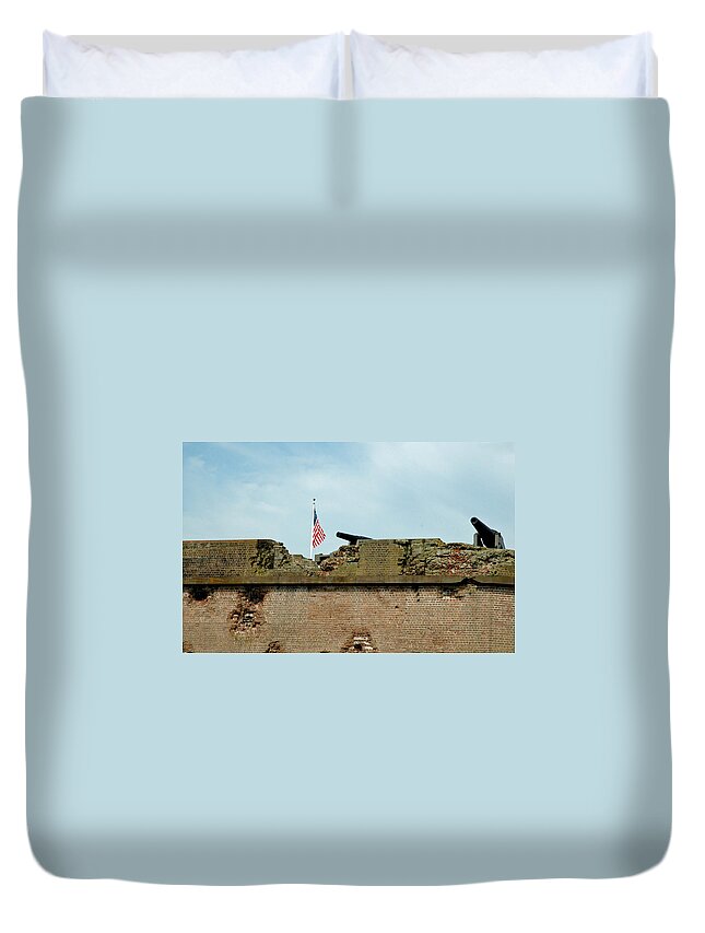 Georgia Duvet Cover featuring the photograph Fort Pulaski Flag and Cannons by Bruce Gourley