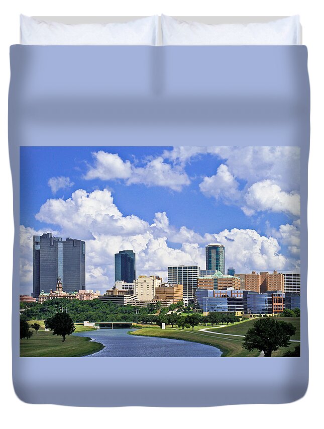 Architecture Duvet Cover featuring the photograph Fort Worth Skyline #2 by David and Carol Kelly