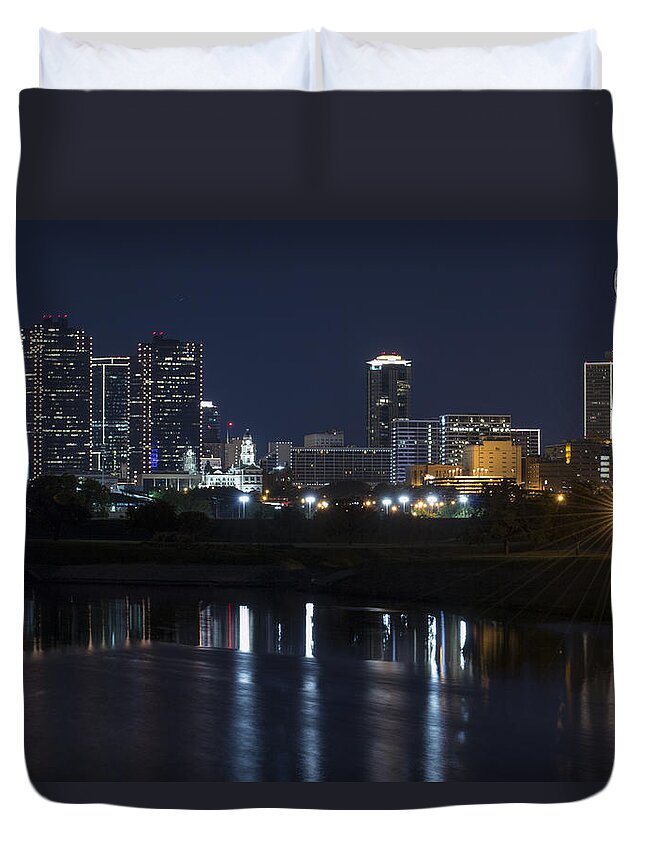 Fort Worth Skyline Duvet Cover featuring the photograph Fort Worth Skyline Super Moon by Jonathan Davison
