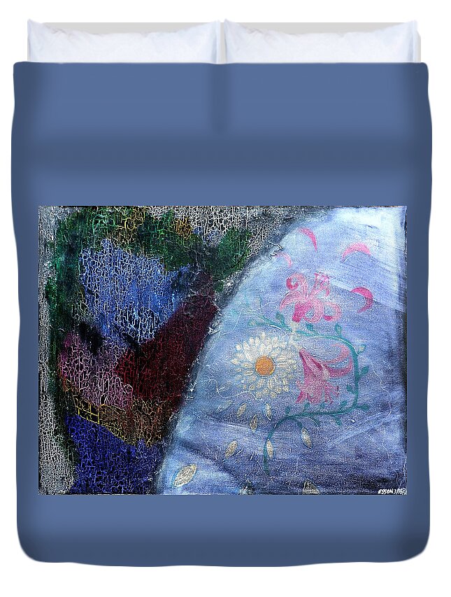 Flower Duvet Cover featuring the painting Found Fresco Flowers by Genevieve Esson