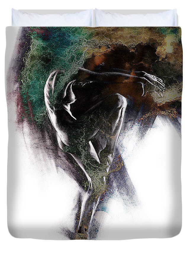 Figurative Duvet Cover featuring the drawing Fount II. textured. a by Paul Davenport