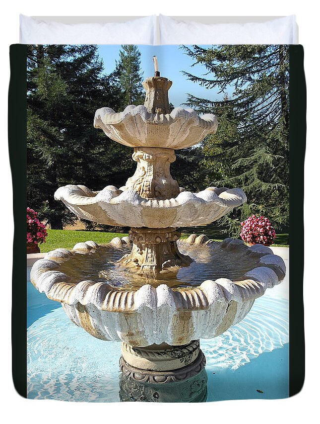 Water Feature Duvet Cover featuring the photograph Fountain Center by Michele Myers