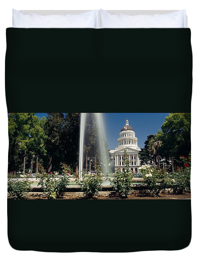 Photography Duvet Cover featuring the photograph Fountain In A Garden In Front by Panoramic Images