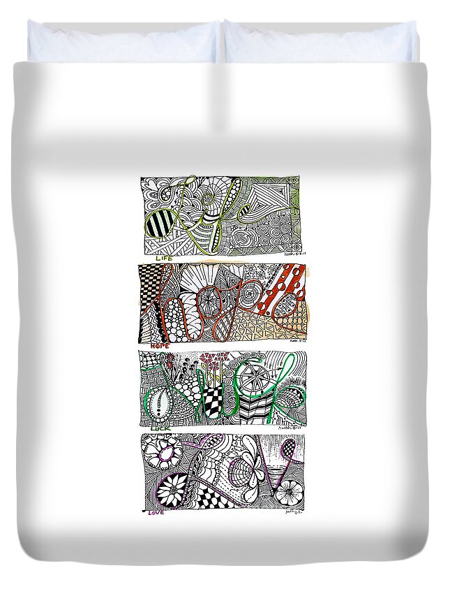 Zentangles And Zendoodles Duvet Cover featuring the mixed media Four Letter Words by Ruth Dailey