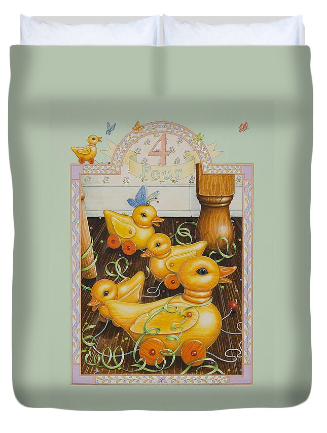 Birthday Duvet Cover featuring the painting Fourth Birthday by Lynn Bywaters