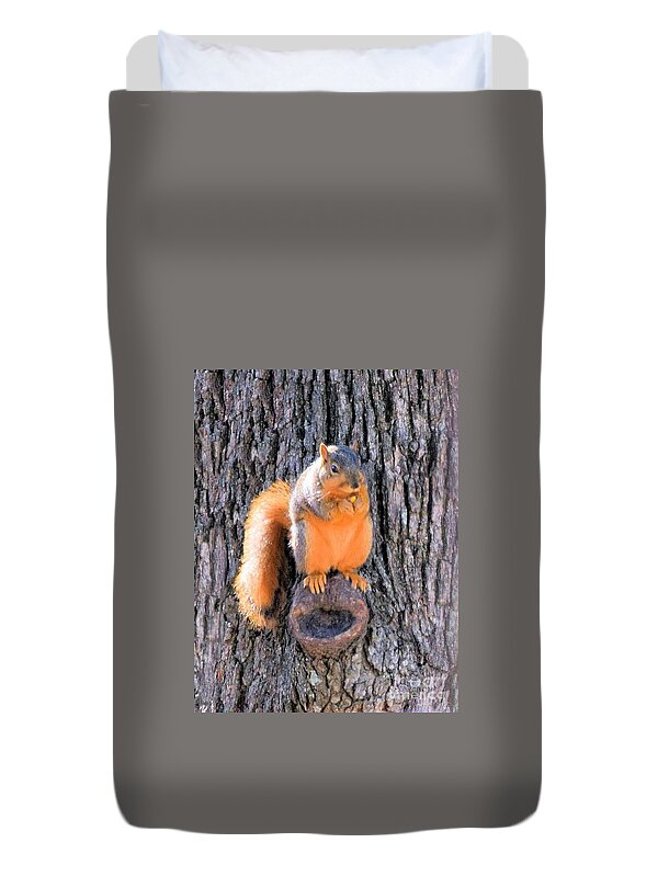 Fox Squirrel Duvet Cover featuring the photograph Fox Squirrel on Bur Oak Tree by Janette Boyd