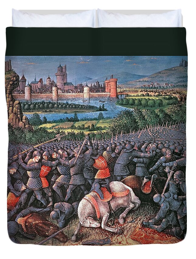 Crusades Duvet Cover featuring the photograph Battle Scene From Passages Faits Outremer Written By Sebastien Mamerot by French School