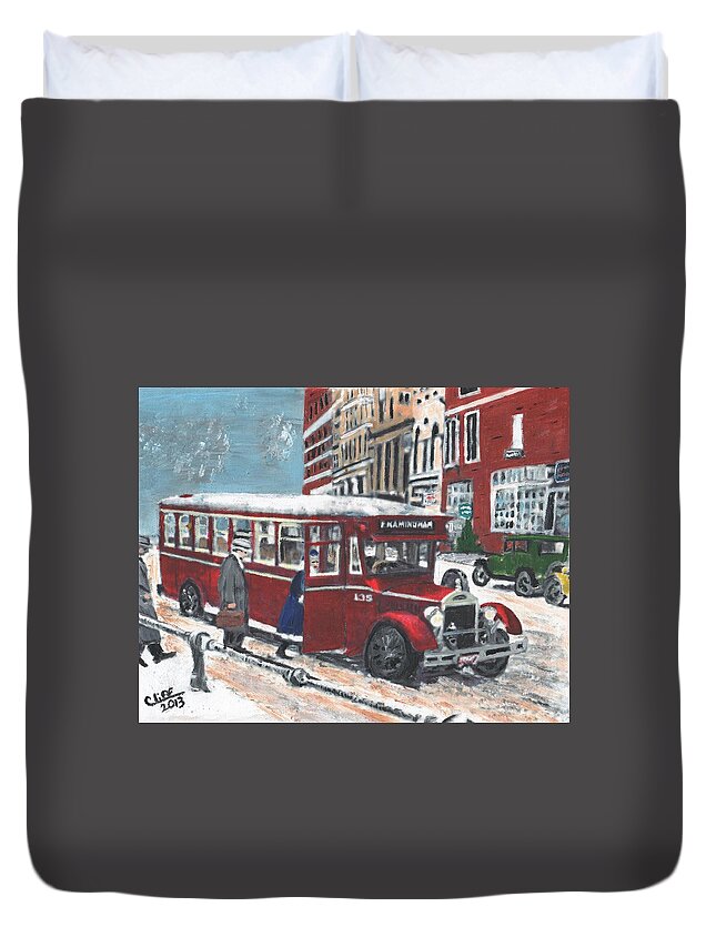 Vintage Bus Duvet Cover featuring the painting Framingham Bus by Cliff Wilson