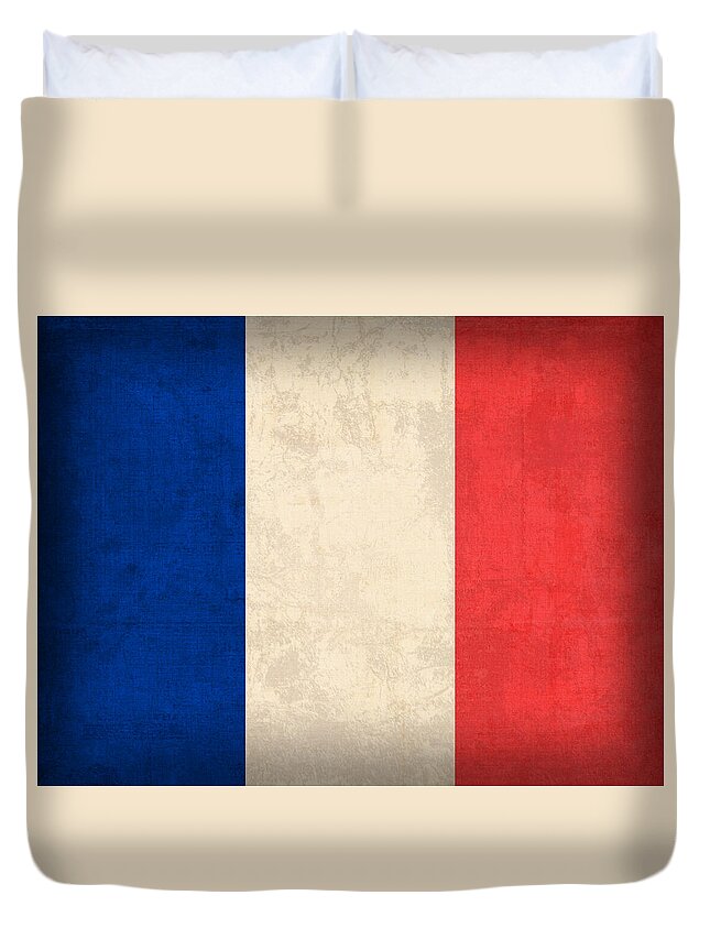 France Flag Paris Marseilles French Europe Duvet Cover featuring the mixed media France Flag Distressed Vintage Finish by Design Turnpike