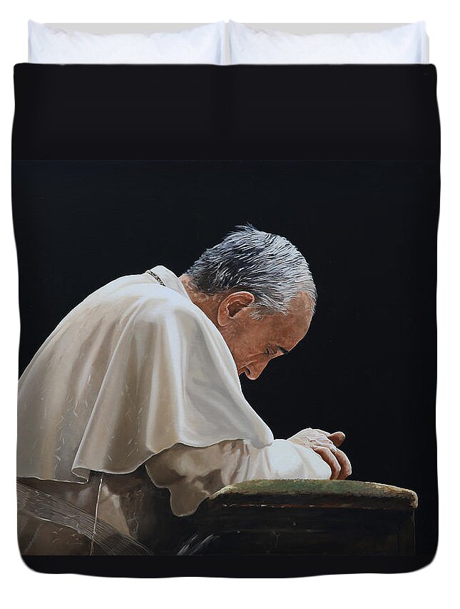 Papa Francesco Duvet Cover featuring the painting Francesco by Guido Borelli