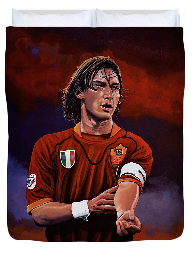 Francesco Totti Duvet Cover featuring the painting Francesco Totti by Paul Meijering