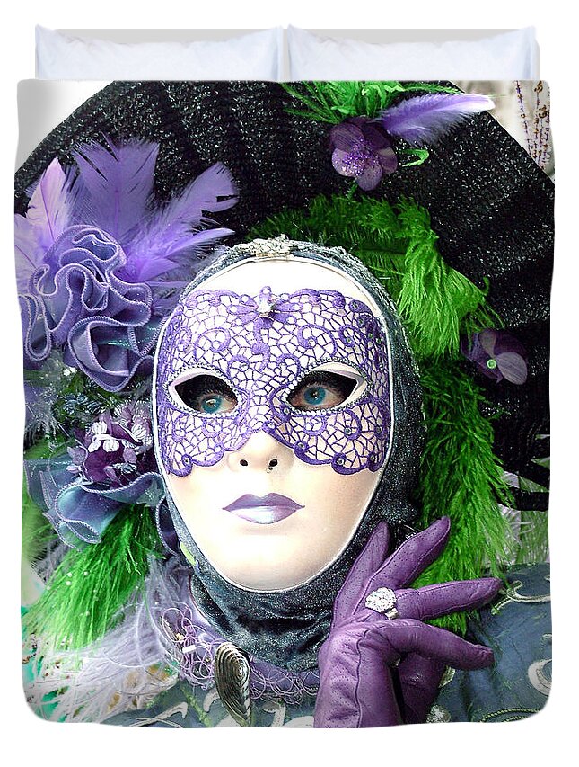 Venice Carnival Duvet Cover featuring the photograph Francine's Purple Glove by Donna Corless