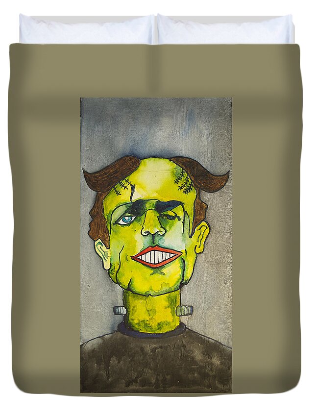 Frankenstein Duvet Cover featuring the painting Frankensteins Monster as Tillie by Patricia Arroyo