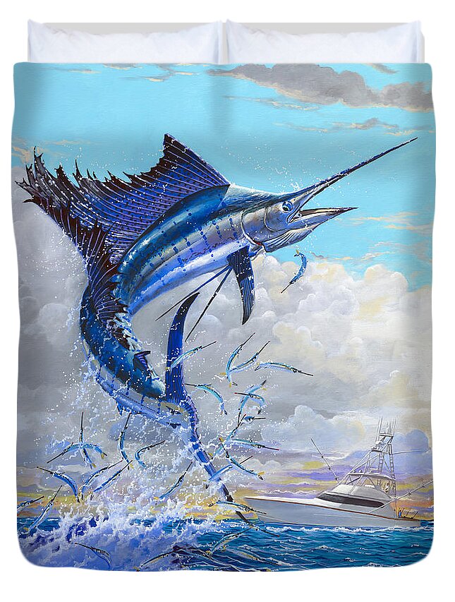 Sailfish Duvet Cover featuring the painting Free Jumper Off00152 by Carey Chen