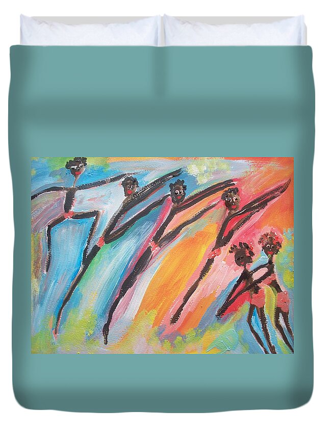 Ballet Duvet Cover featuring the painting Freedom joyful ballet by Judith Desrosiers