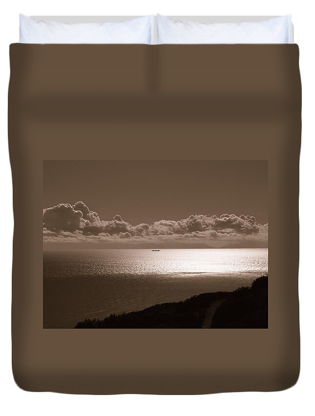 San Pedro Duvet Cover featuring the photograph Freighter and the Catalina Channel by Joe Schofield